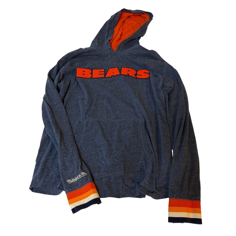 Mitchell & Ness Chicago Bears Hoodie Mens XL Navy Blue Orange Striped Cuffs NFL
